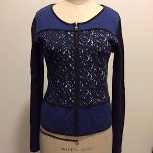 Calvin Klein zippered, color block knit cardigan
